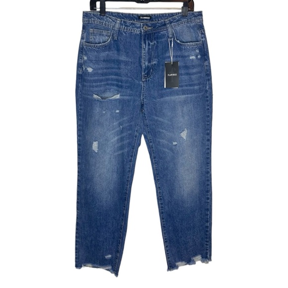 NWT Flamingo Womens Raw Hem Straight Leg Ankle Jeans Distressed Denim Size Large - Picture 10 of 10